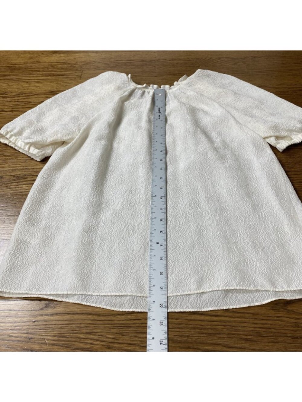 Rebecca Taylor Blouse 4 Textured Rose Silk Cloque Puff Sleeve Ruffle Ivory - Picture 11 of 11